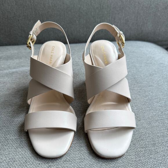 COLE HAAN Women's Cynthia Block Heel Sandal Leather Pumice Stone/Brown Sz 6 - Picture 2 of 13